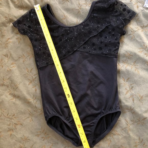 Black Leotard with Shimmery Polka Dot Mesh Ruffles and Flutter Sleeves - Picture 8 of 9